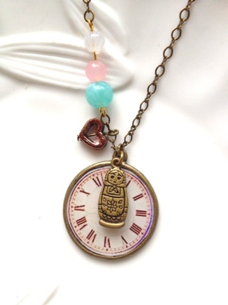 Handmade - 复古时钟俄罗斯娃娃项炼 - 项链 - 其他金属 