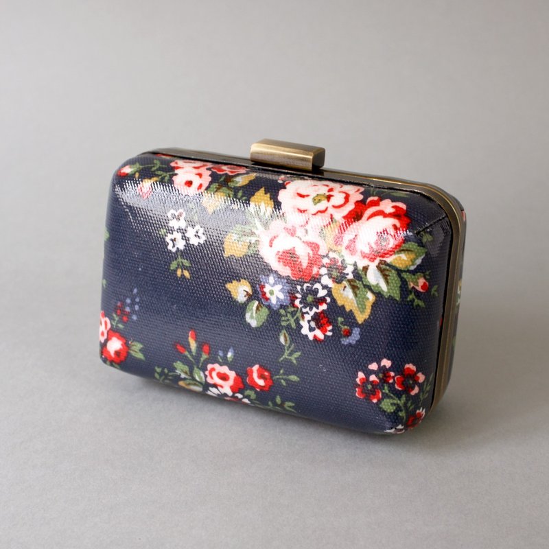 防水田园花布盒子口金手袋 手拿包 - 其他 - 其他材质 蓝色
