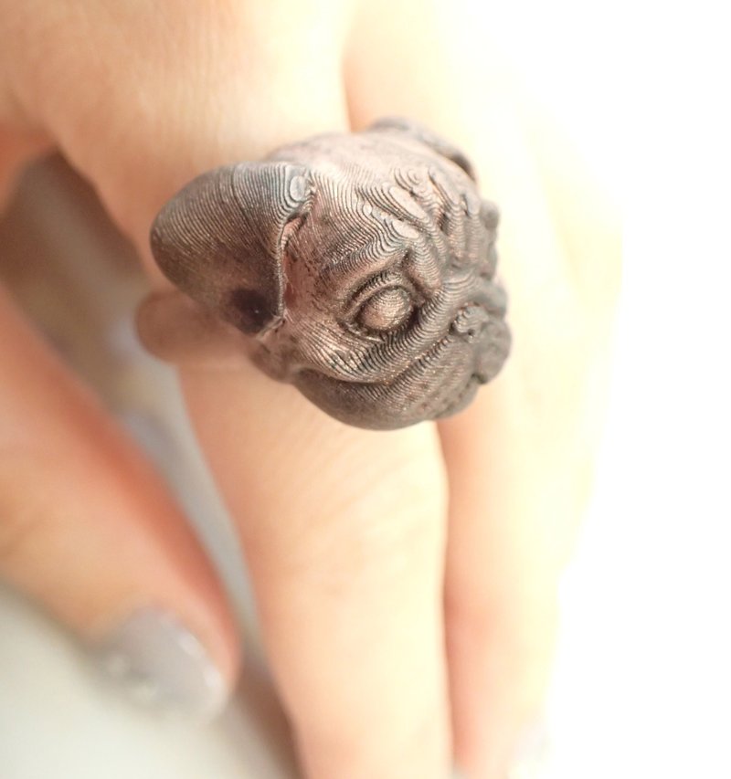 立体打印 ~ 八哥犬戒指 - 戒指 - 其他金属 红色