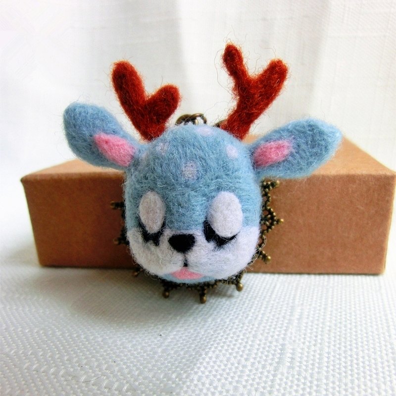 【羊毛毡】打瞌睡的梅花鹿 羊毛毡 项链 - 项链 - 羊毛 蓝色