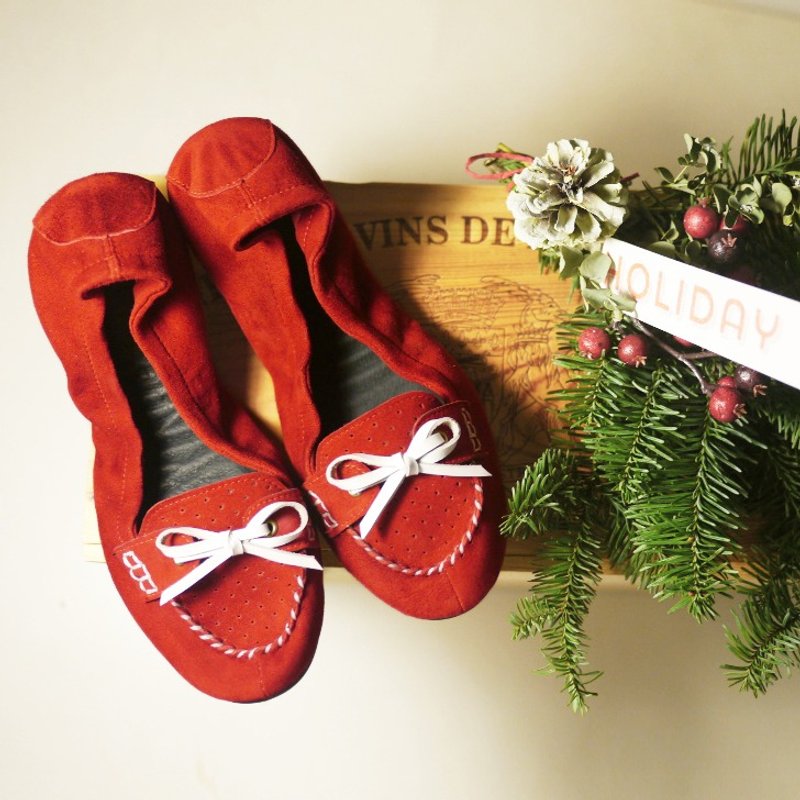 【脸儿红通通】莫卡辛折叠鞋_幸福红 - 女款牛津鞋/乐福鞋 - 真皮 红色