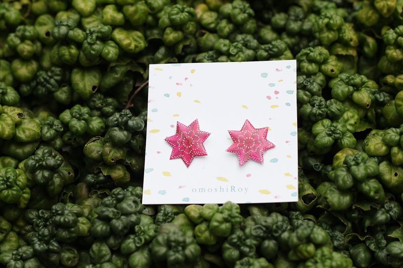 北欧瑞典耶诞小物手绘风耳环（耶诞星星灯款）抗敏耳针/U型耳夹 - 耳环/耳夹 - 其他材质 红色