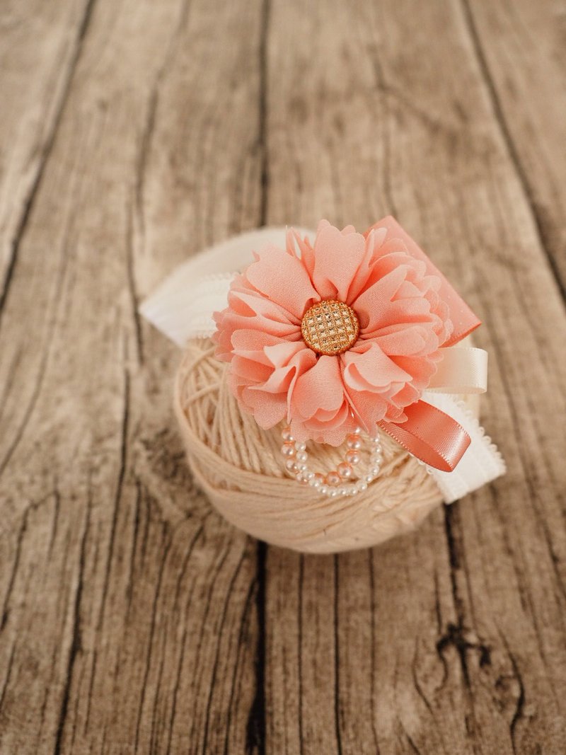 手作粉红布艺太阳花婴儿女童发带头饰 适合百日宴弥月拍摄家庭照 - 婴儿帽/发带 - 其他材质 粉红色