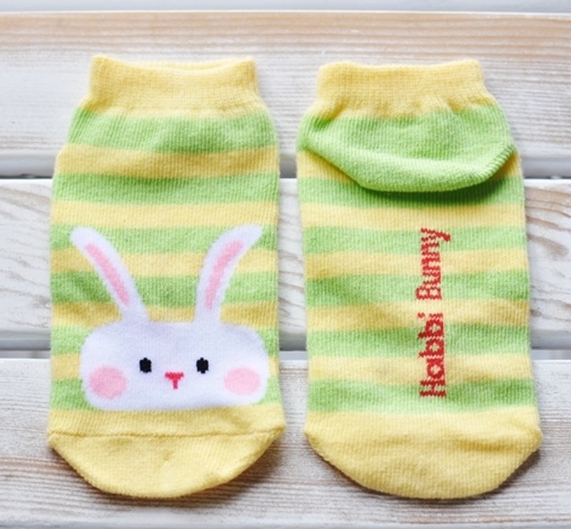 【HABBI TWO系列】自有品牌童袜-黄绿条纹兔 - 袜子 - 其他材质 黄色