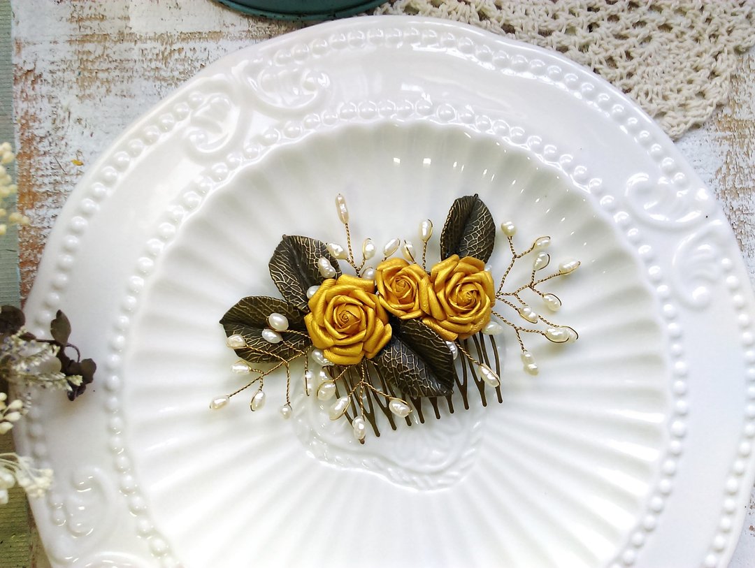 【Sis．莉卡&蕾．美好婚礼系列】闪耀黄金色 珍珠玫瑰．新娘饰品．婚纱外拍 - 发饰 - 其他材质 金色