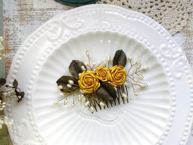 【Sis．莉卡&蕾．美好婚礼系列】闪耀黄金色 珍珠玫瑰．新娘饰品．婚纱外拍 - 发饰 - 其他材质 金色