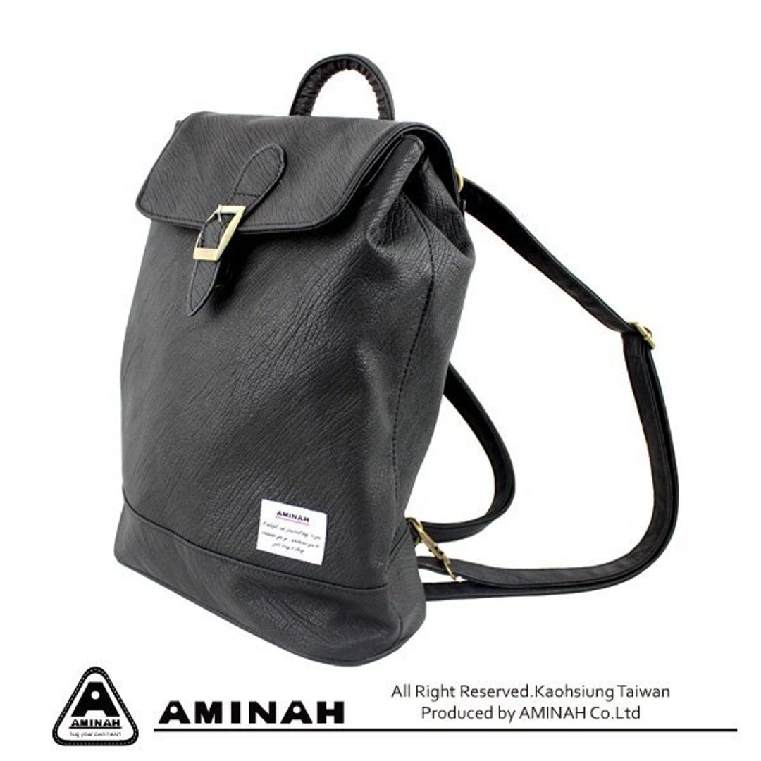 AMINAH-秋季渐浓-可爱童话两用小背包-黑色 - 侧背包/斜挎包 - 真皮 黑色