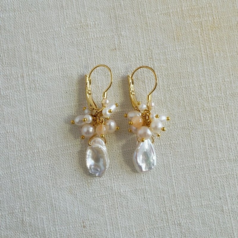 {KPC0063}限量~Baroque变形珍珠优雅耳环 - 耳环/耳夹 - 宝石 白色