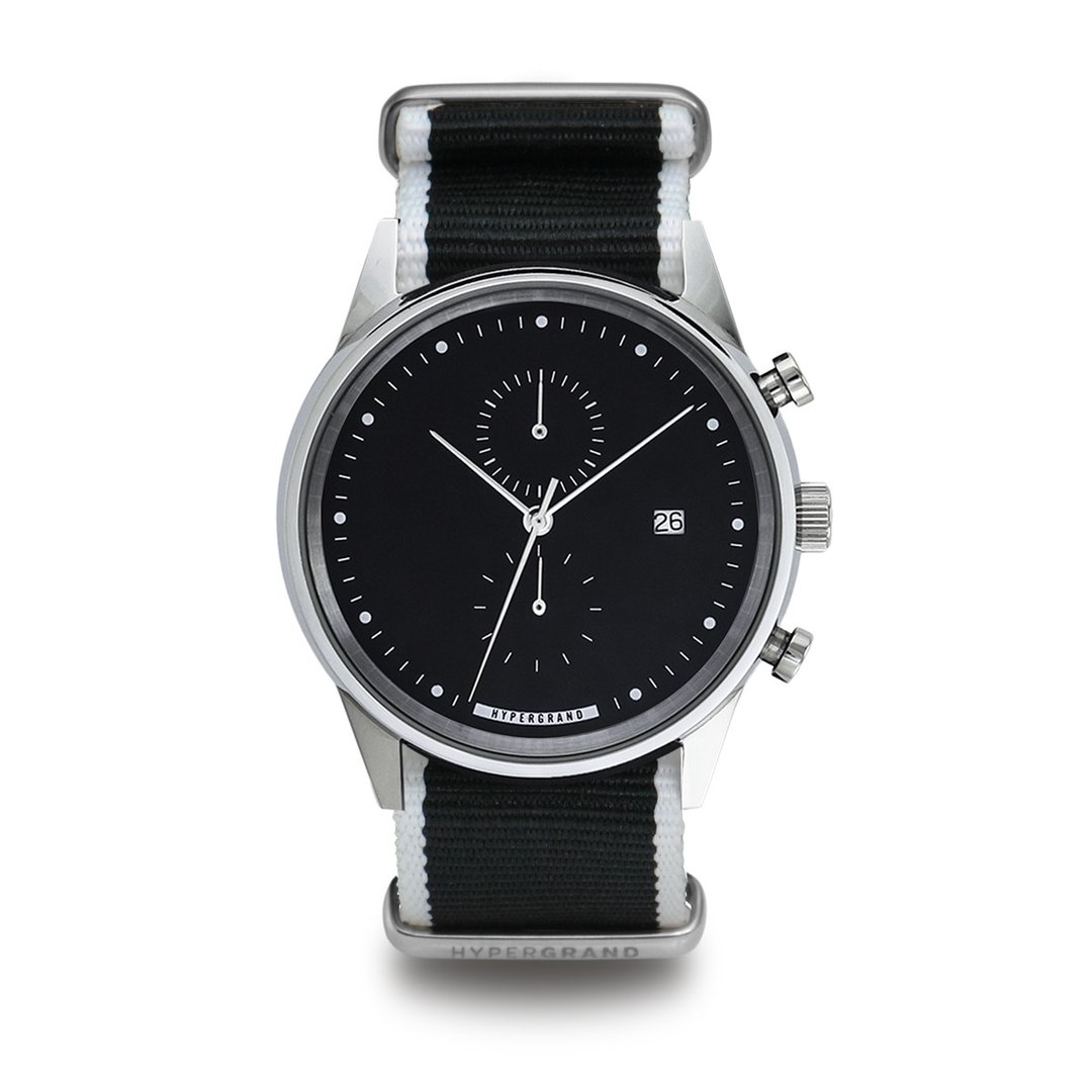 HYPERGRAND - Chrono Silver Black Straight Jacquard Mono冷钢计时系列 - 银黑表盘黑白斜纹 手表 - 女表 - 纸 黑色