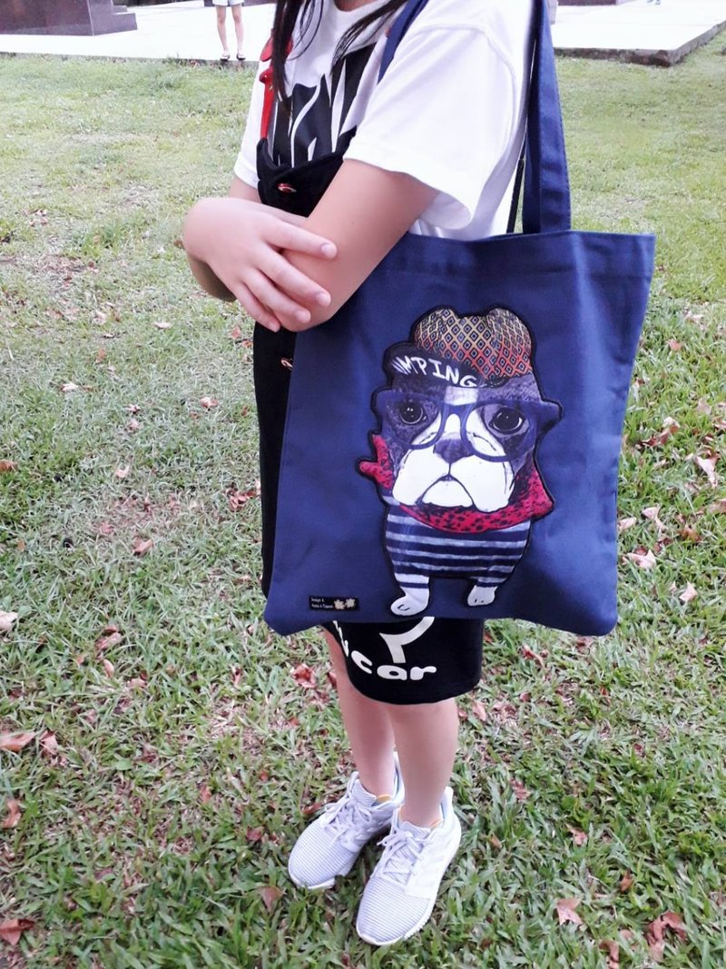 法斗帆布袋 手提肩背包(宝蓝色) - 侧背包/斜挎包 - 棉．麻 蓝色