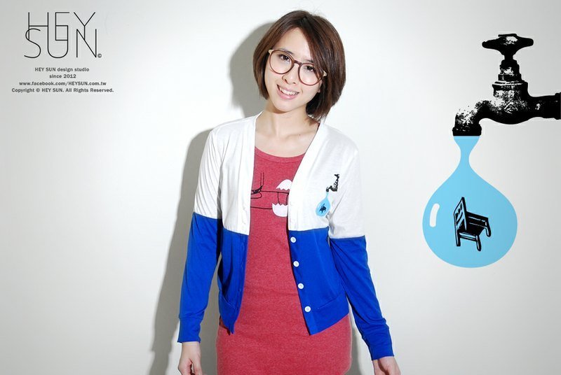 【M0252】HEY SUN独立手作品牌·水龙头椅子撞色小外套 - 女装休闲/机能外套 - 棉．麻 蓝色