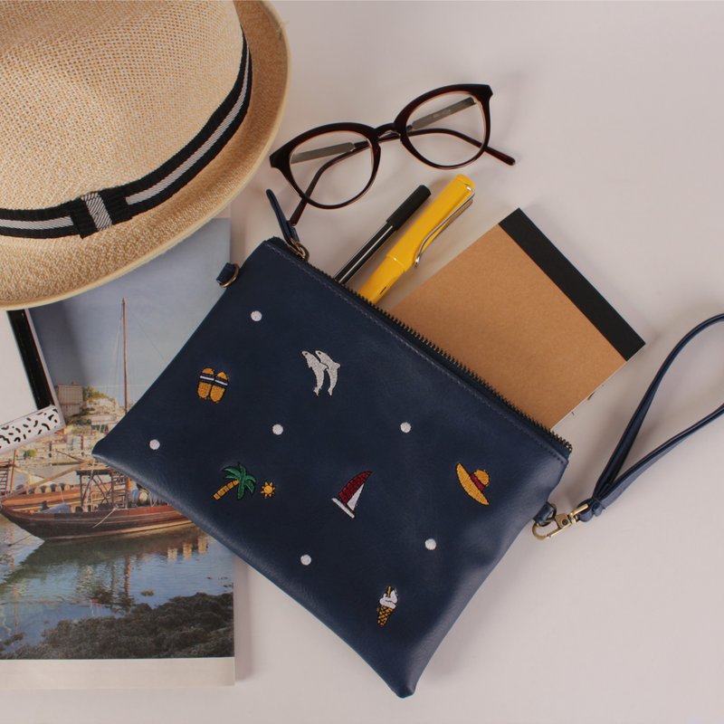 mini BEACHGOER bag - 暗蓝色 - 侧背包/斜挎包 - 绣线 蓝色