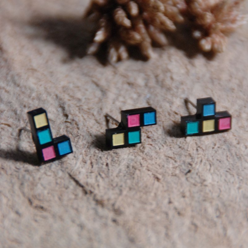 魔术方块/抗过敏钢针/可改夹式 - 耳环/耳夹 - 塑料 黑色