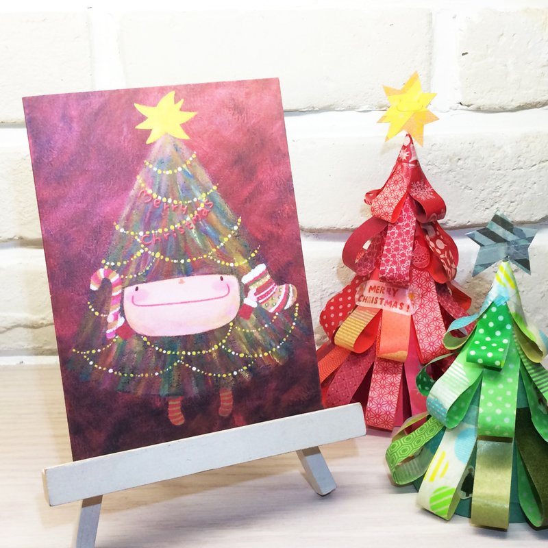 小蘑菇圣诞卡－[ 淘气圣诞树 ] - 卡片/明信片 - 纸 红色