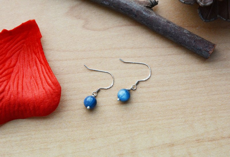 手工蓝晶石蓝发晶纯银耳勾耳环 - 耳环/耳夹 - 宝石 蓝色