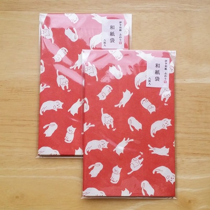 日本 伊予和纸 Fuwari 和纸包装纸袋(中)【猫咪(FWB22001)】 - 信封/信纸 - 纸 红色