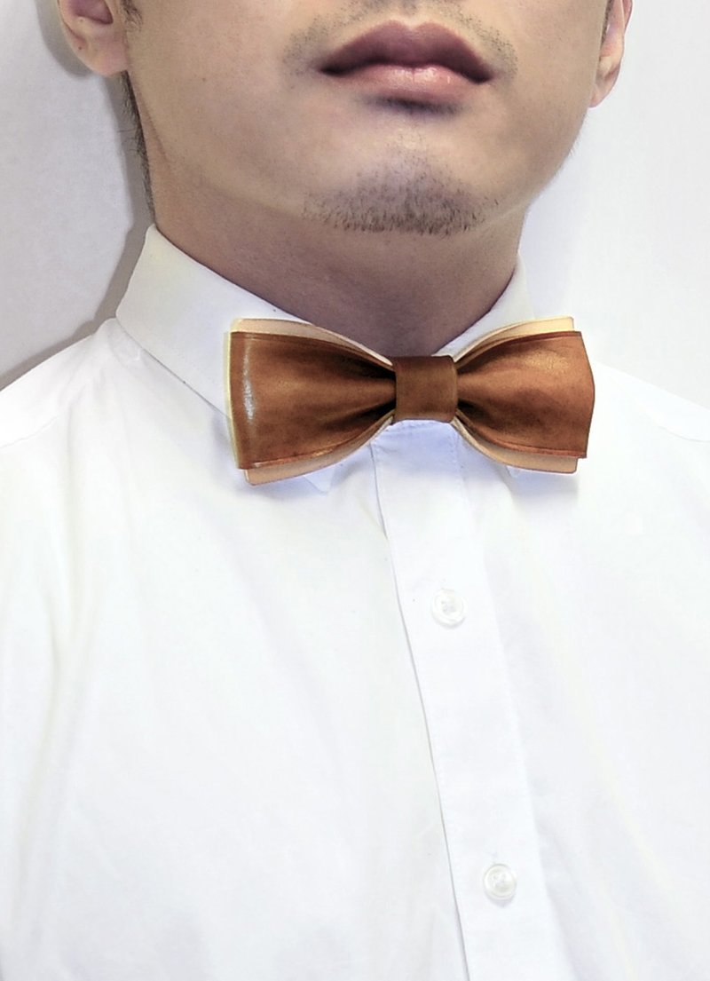 MICO 手工皮革蝴蝶领结 Bow Tie 蜜糖色 - 领带/领带夹 - 真皮 咖啡色