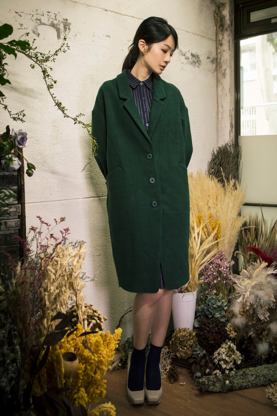 Checked Coat 格纹大衣(绿） - 女装休闲/机能外套 - 其他材质 绿色