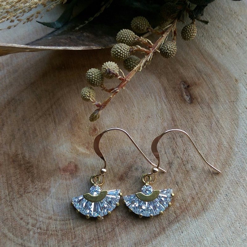 Art Deco扇型锆石耳环 - 耳环/耳夹 - 宝石 