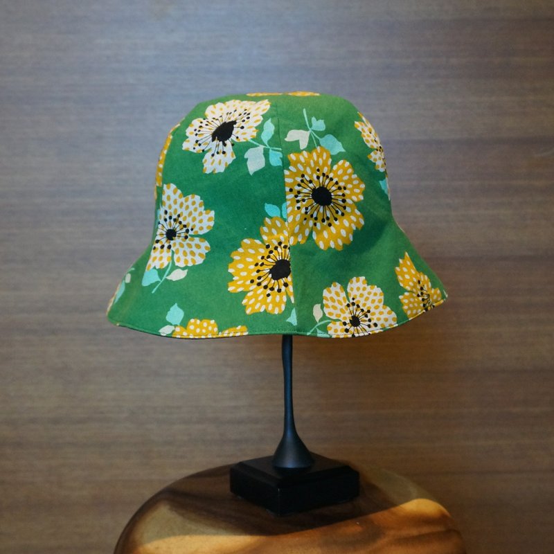 浓眉・双面Cloche钟型女帽//绿夏末の花+软日制牛仔布// - 帽子 - 棉．麻 绿色