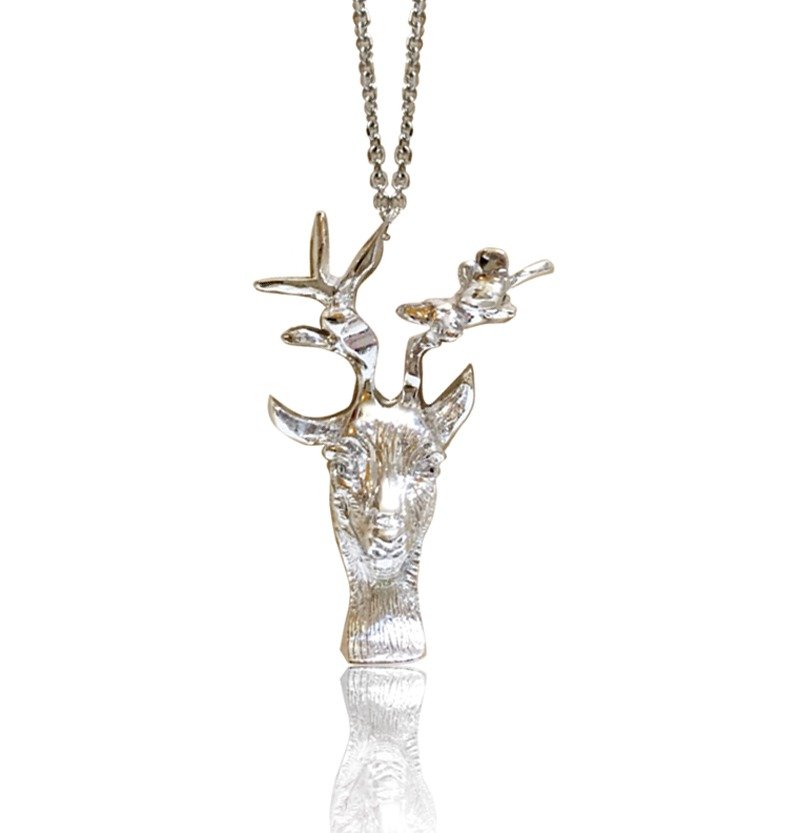 手工雕刻  从心开始_森林鹿项链 - 项链 - 其他金属 白色
