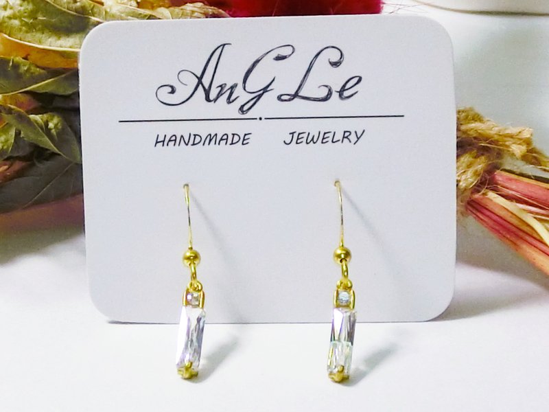 ❡ 线条锆石耳环 - 耳环/耳夹 - 其他金属 咖啡色