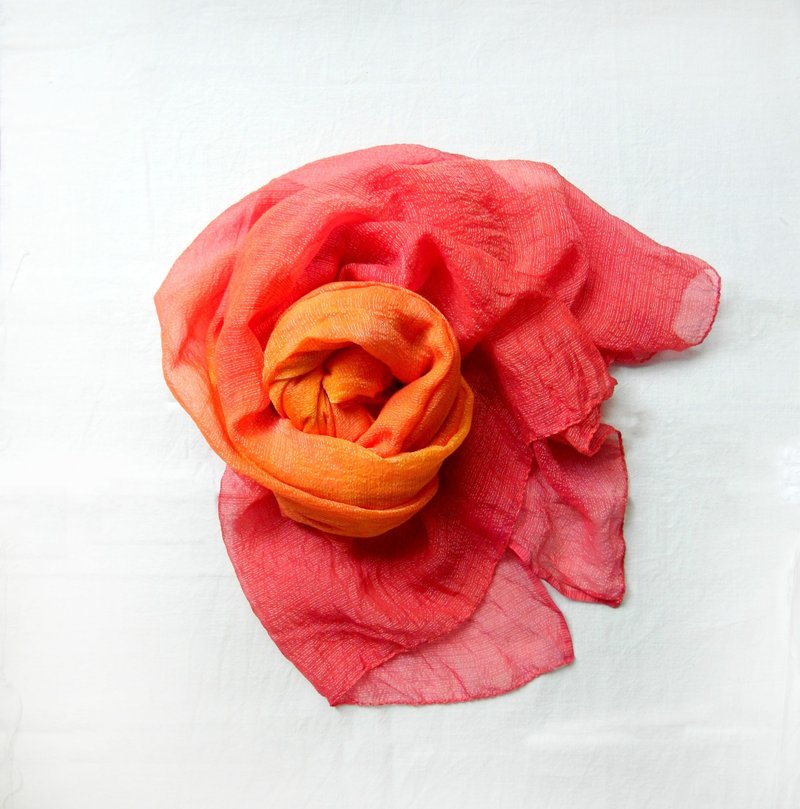 [订制]植物染蚕丝围巾-金鱼 - 丝巾 - 丝．绢 红色