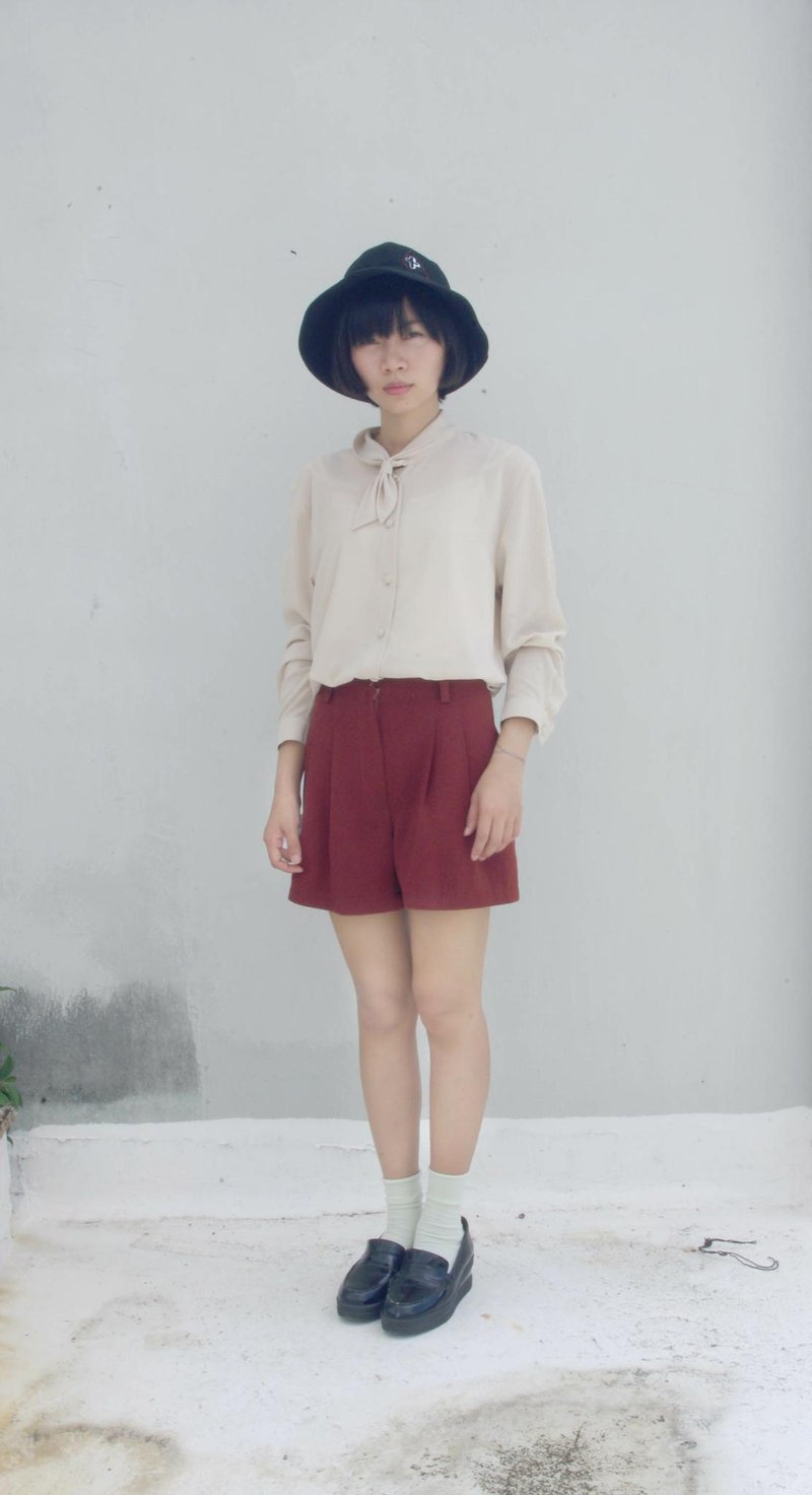 4.5studio-独立手做 -[R;]Restyle 改造系列-复古砖红色 打摺高腰短裤 - 女装长裤 - 其他材质 红色