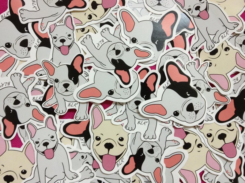 BLR 法斗 造型防水贴纸 设计师 LeLe 手绘系列 4张一组 - 贴纸 - 纸 灰色