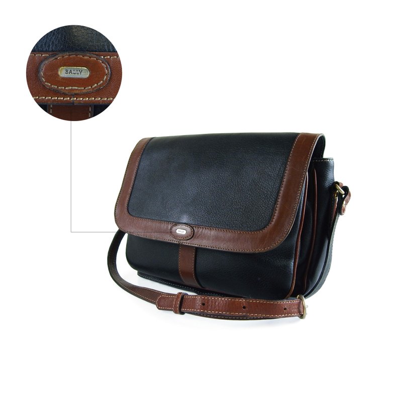 A PRANK DOLLY - 复古着VINTAGE欧美名牌Vintage Bag复古黑咖色真皮BALLY侧(肩)背包 - 侧背包/斜挎包 - 真皮 黑色