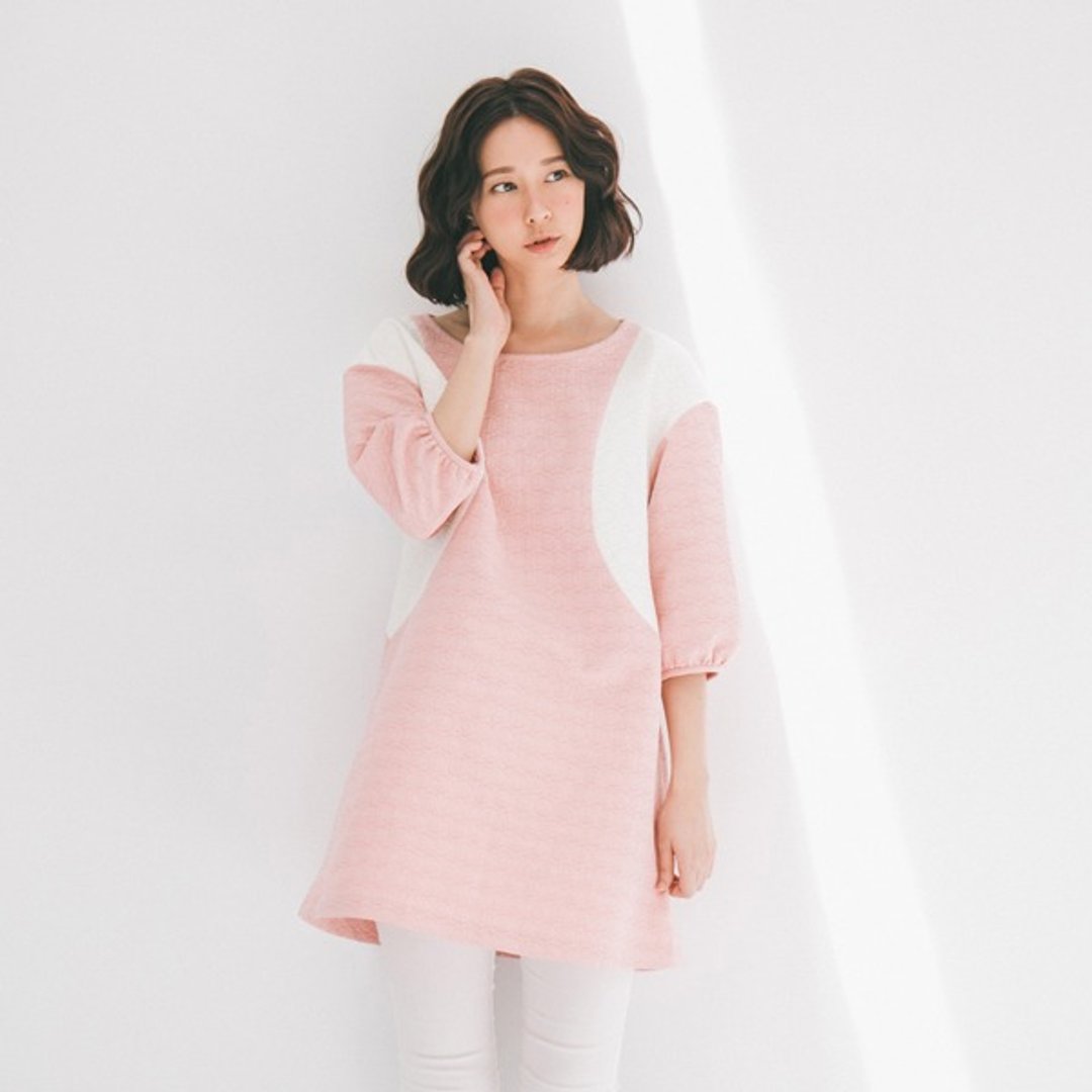 许许儿♪太空泡泡撞色拼接洋装_粉 - 洋装/连衣裙 - 其他材质 粉红色