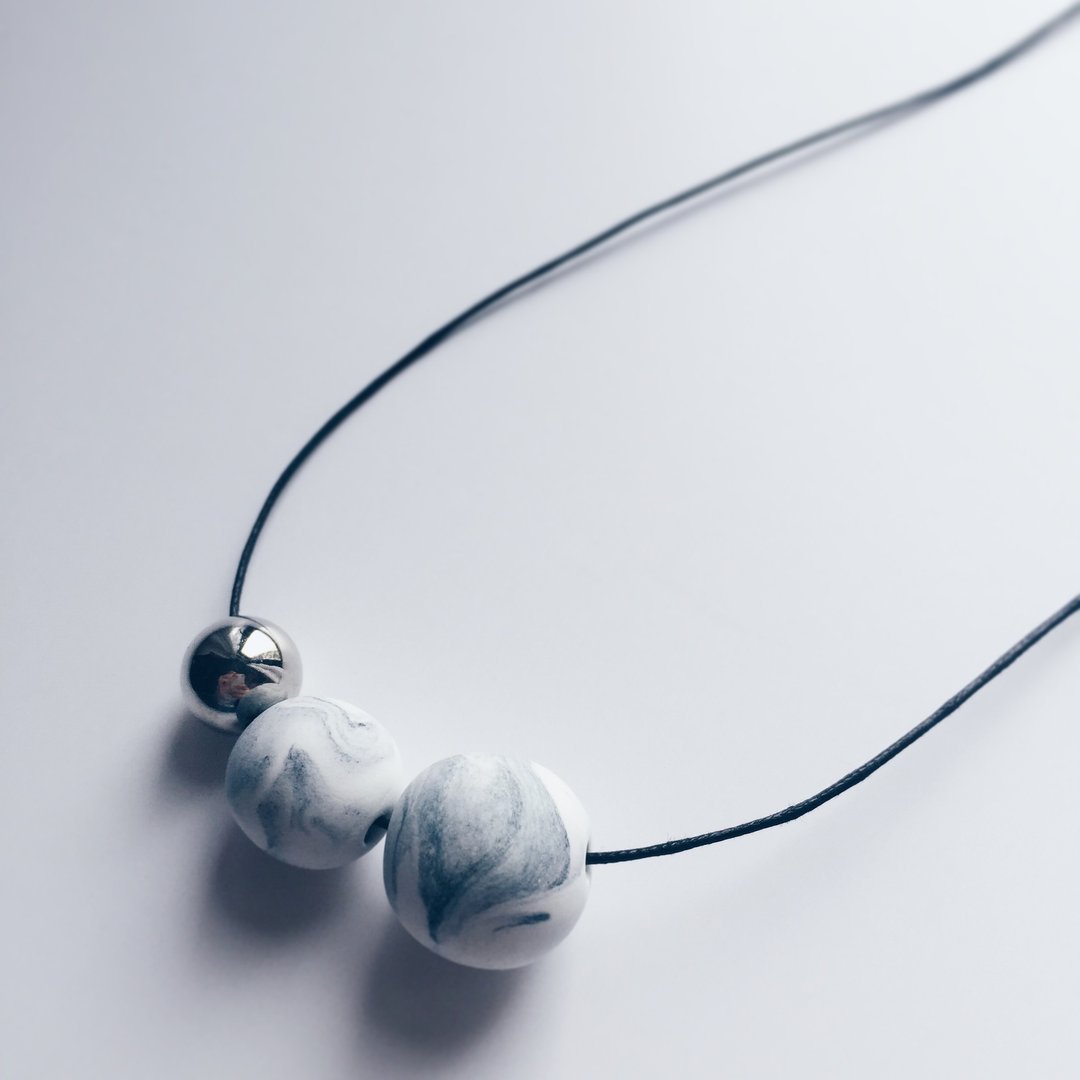 水墨轻黏土长项链●Ink Style Necklace●Dye Spheroid Collection - 长链 - 其他材质 蓝色