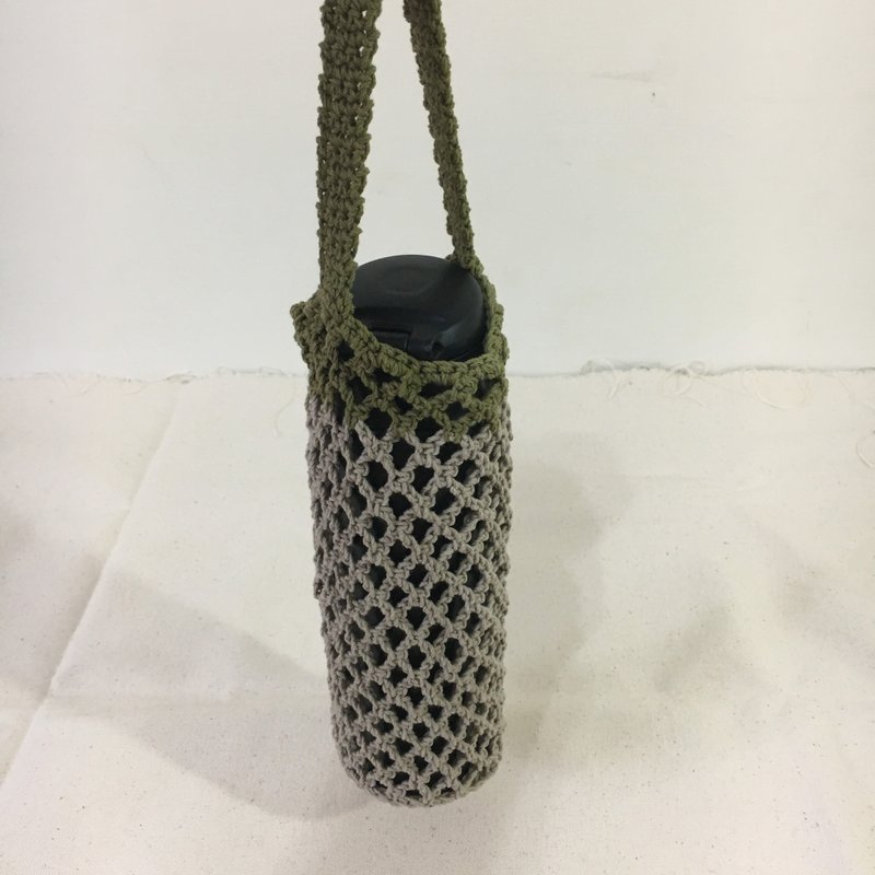 瓶装编织网袋・卡其抹茶 - 侧背包/斜挎包 - 棉．麻 卡其色