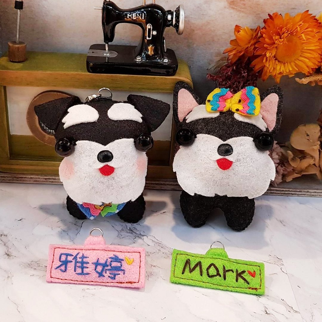巧手猫x城市猫 黑灰雪纳瑞 竖耳/垂耳 定制名字 布偶吊挂饰钥匙圈 - 钥匙链/钥匙包 - 聚酯纤维 黑色