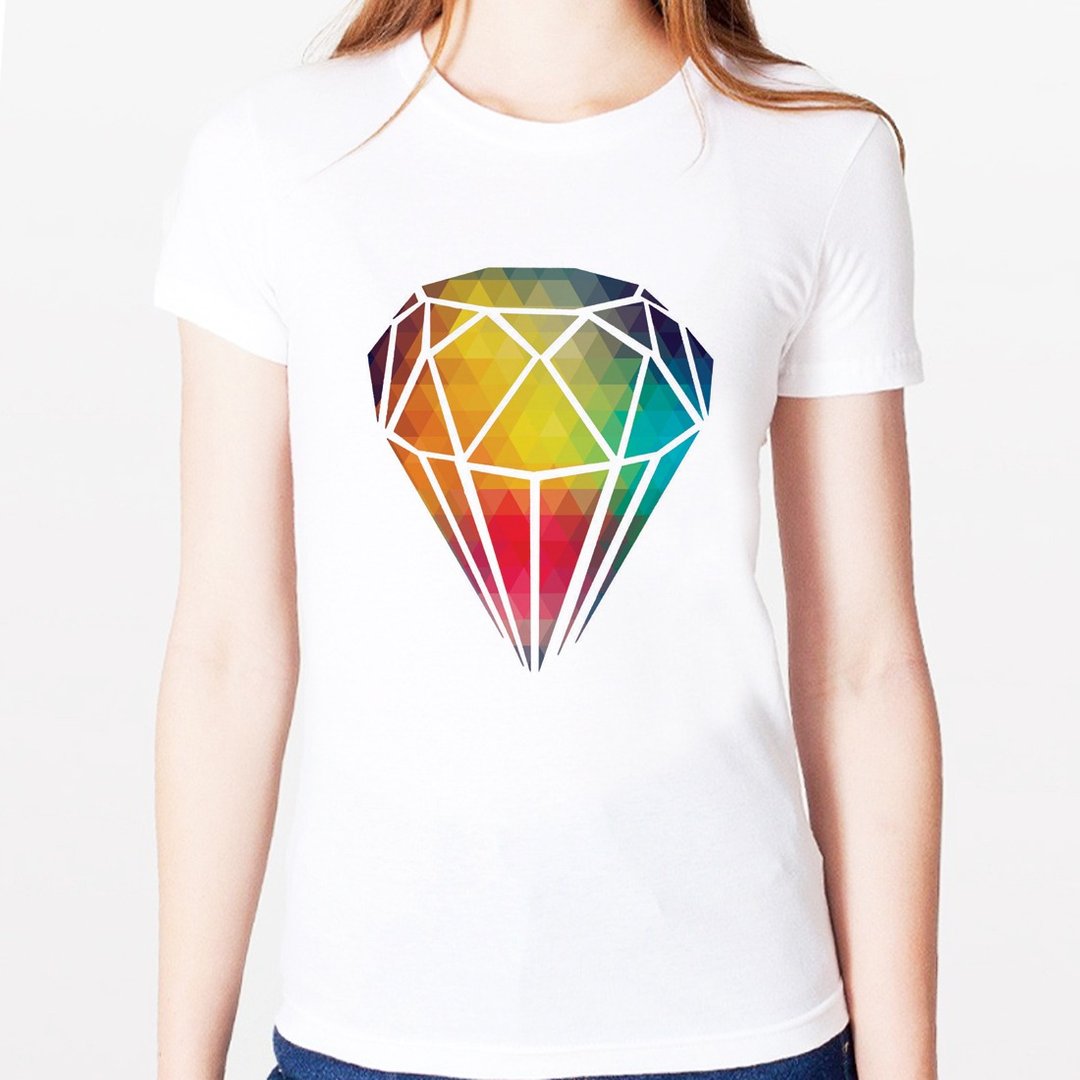Diamond-abstract女生短袖T恤-白色 钻石 抽象 设计 银河系 宇宙 几何 文青 - 女装 T 恤 - 其他材质 白色