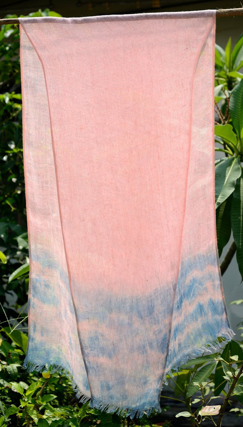 茜草+蓝染植物染亚麻围巾 - 丝巾 - 棉．麻 