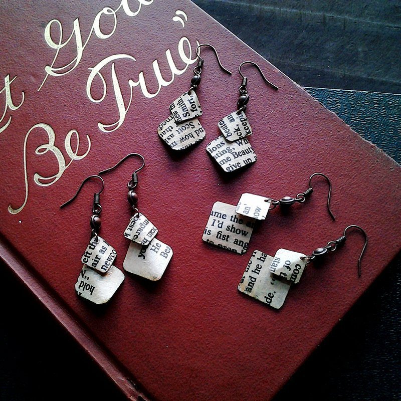 Muse回收纸设计复古双层小菱形耳环 - 耳环/耳夹 - 其他材质 多色