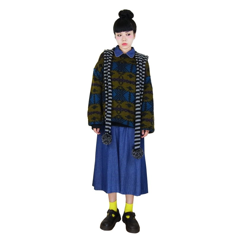 A PRANK DOLLY - 复古着VINTAGE深色微立体图腾古着毛衣(男可穿) - 男装针织衫/毛衣 - 其他材质 黑色