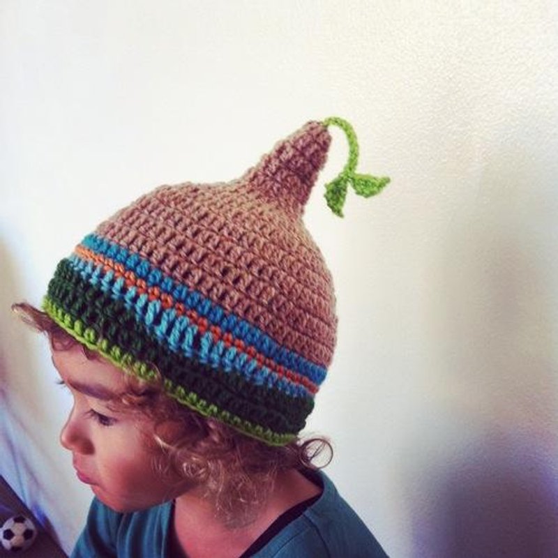 Sprout M  present freewrapping gift kobito gnome pixie beanie natural nature unique mountain hiking picnic  marine green leaf leaves beige ocean beach shopping newborn ski snow kids funny - 男装针织衫/毛衣 - 其他材质 绿色