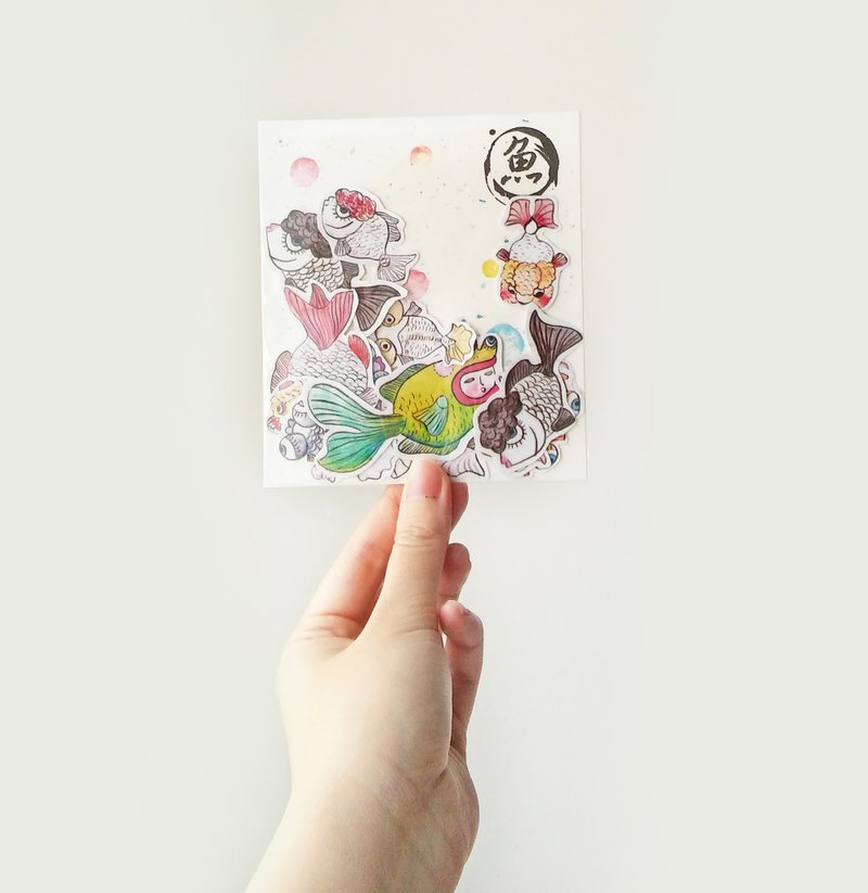 手绘贴纸系列- 金鱼透明贴纸-买3送1 - 贴纸 - 纸 多色