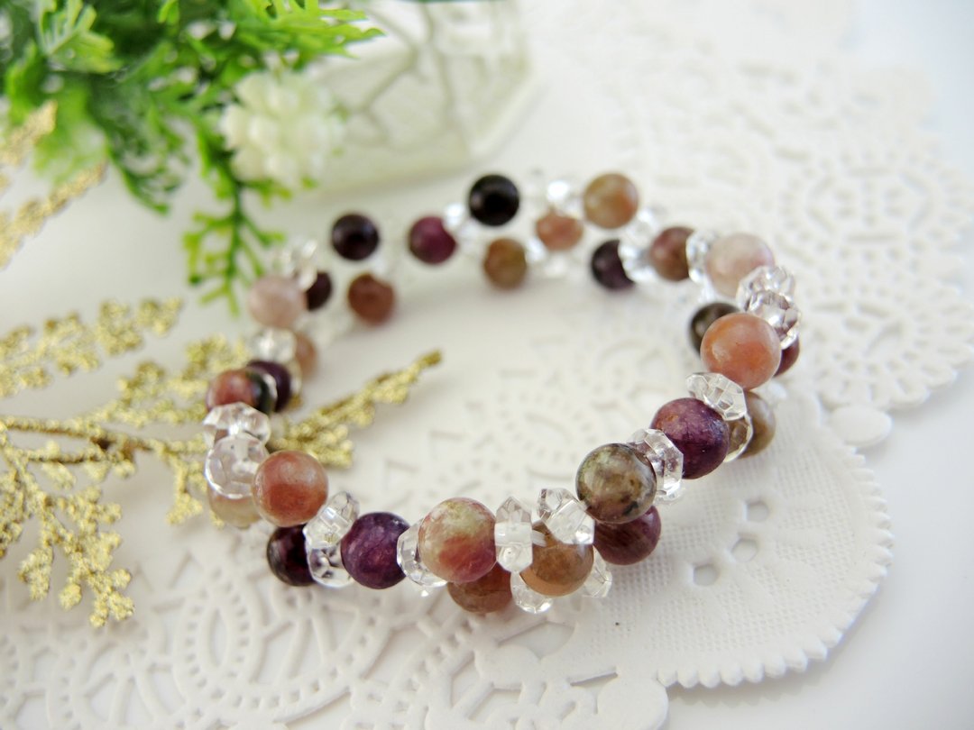 《Water Stone 晶露-采漾彩碧》彩虹碧玺浪漫典雅手链 - 手链/手环 - 宝石 多色