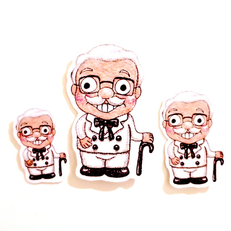 色铅笔手绘傻呼呼公仔娃娃防水贴纸--傻呼呼肯德基爷爷3入(编号18) - 贴纸 - 纸 白色