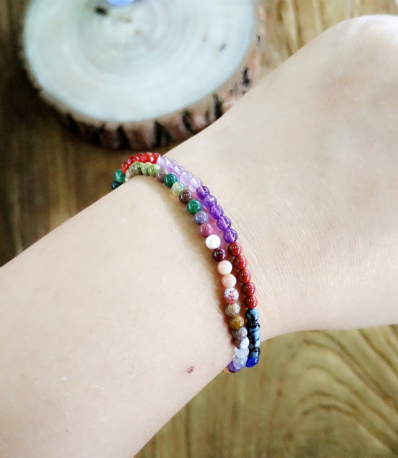 天然半宝石-幸运石系列--七彩双圈手链 - 手链/手环 - 宝石 多色