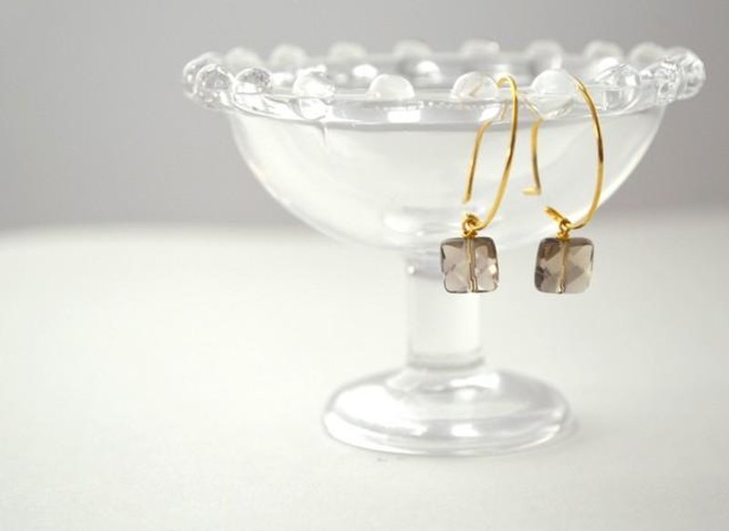 天然石烟水晶耳环 14kgf - 手链/手环 - 其他金属 咖啡色