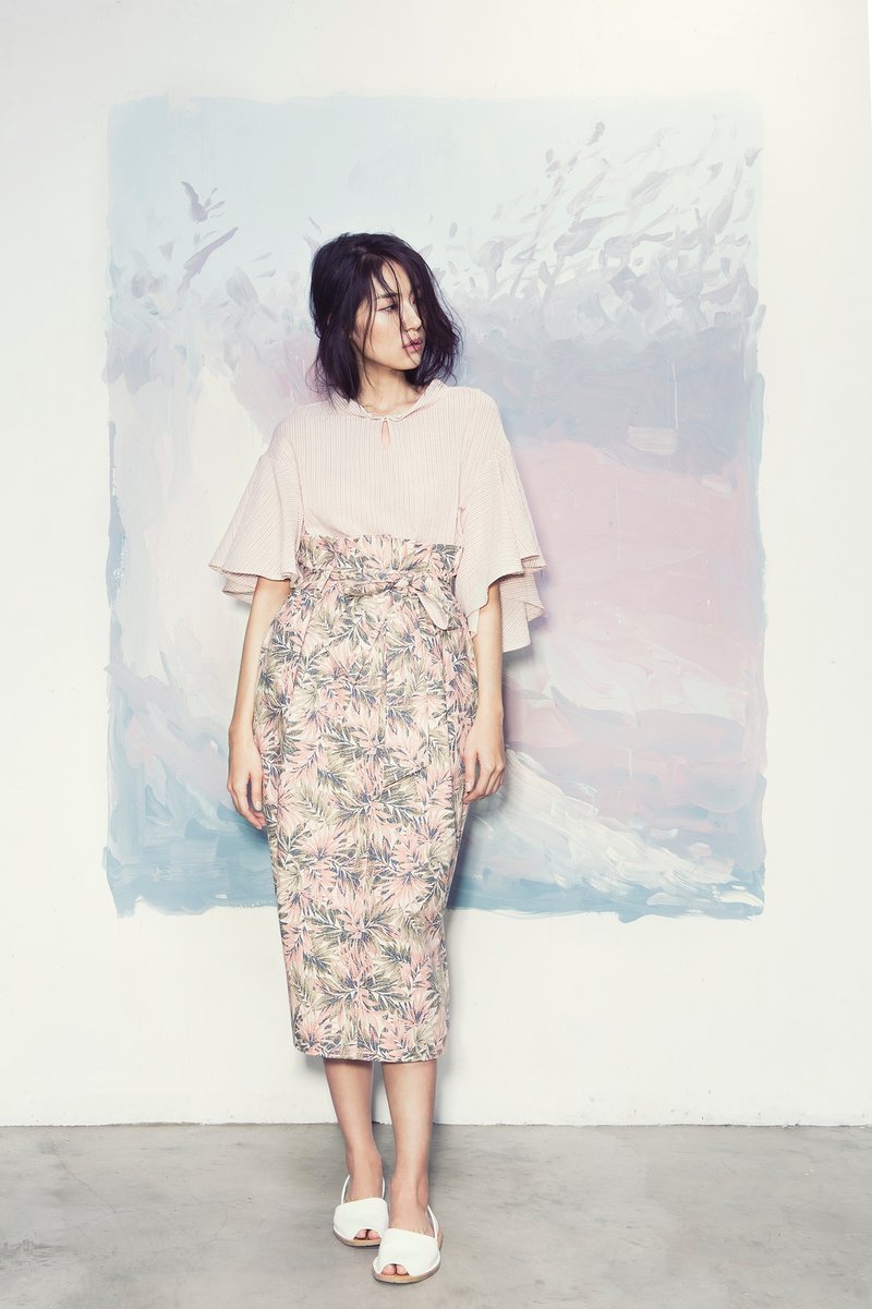 一字领宽袖上衣(粉条) - 女装上衣 - 其他材质 粉红色