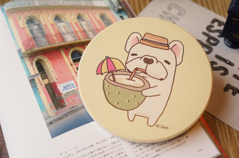 法斗吸水杯垫-清凉一下 - 杯垫 - 其他材质 黄色