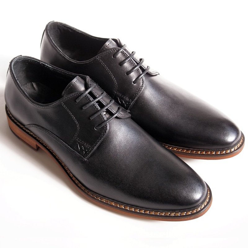 [LMdH]B1A15-99手工上色小牛皮木跟素面德比鞋-黑色-免运费 - 男款牛津鞋/乐福鞋 - 真皮 黑色