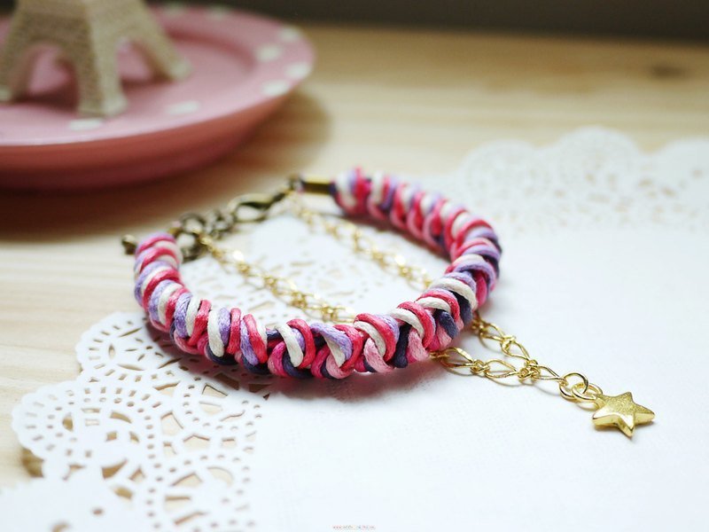 Paris。幸福手作。ZAKKA。‘结结’高升。腊线编织手链 - 手链/手环 - 其他金属 粉红色