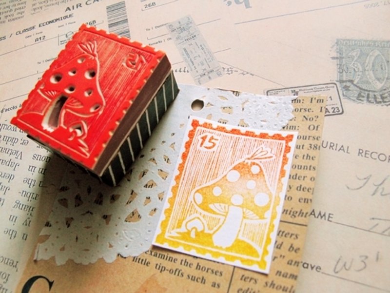 Apu手工章 版画风格可爱蘑菇邮票印章 手帐印章 - 印章/印台 - 橡胶 