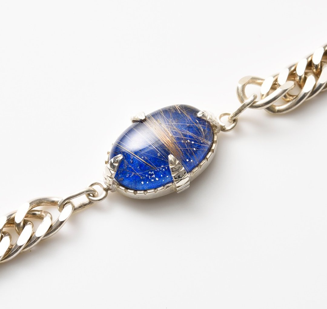 CB9 (rutile quartz x lapis lazuli) - 手链/手环 - 其他金属 蓝色